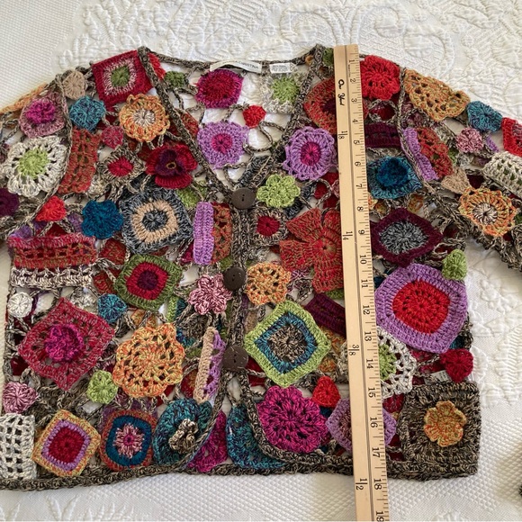 Y2K crochet cardigan sweater Marissa Christina 3D artsy floral fairy festival M - Picture 6 of 11